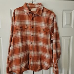 Lucky Brand Cloud Soft Men's XXL Orange White Plaid Long Sleeve Button-Up Shirt